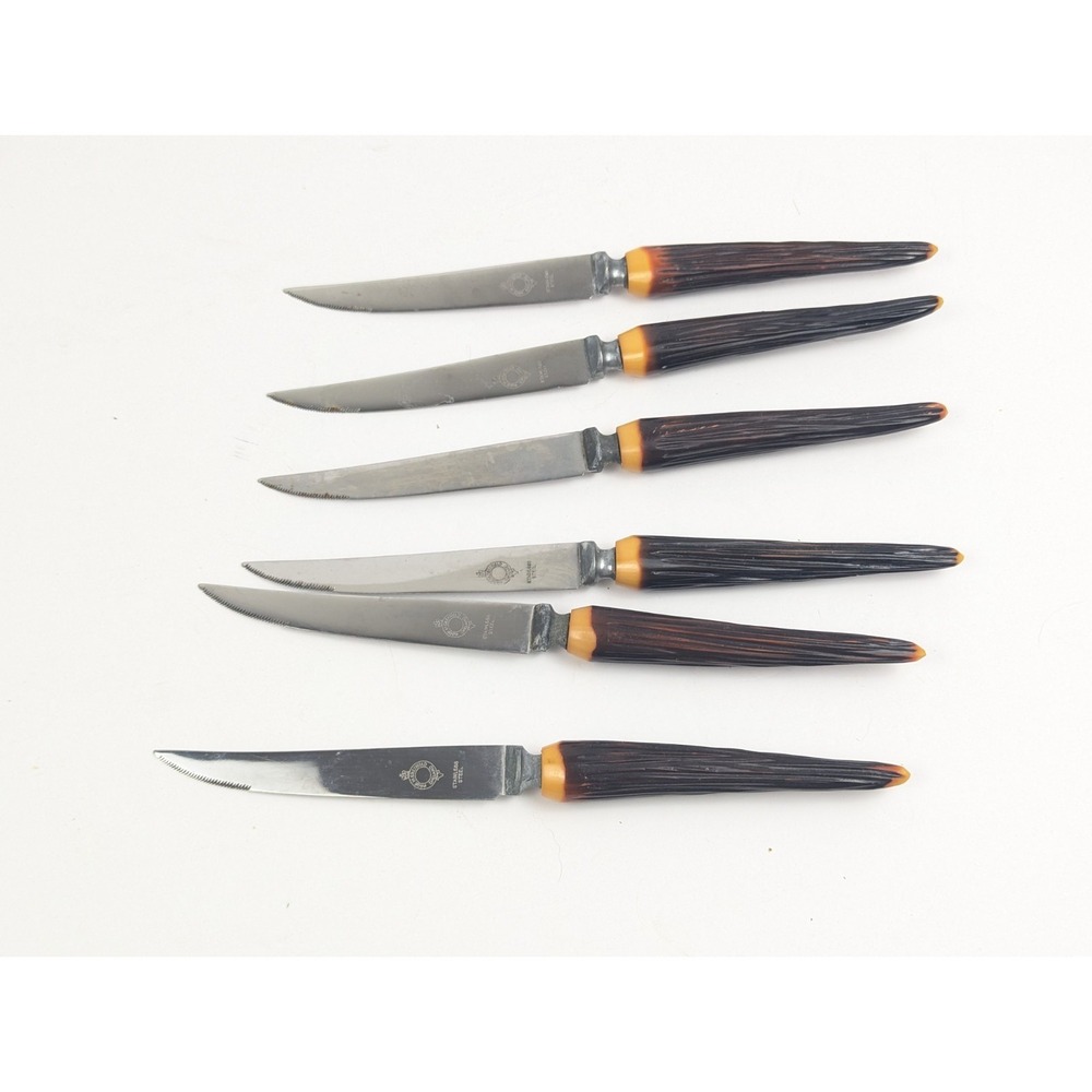 Vintage Crown Crest Sheffield Stainless 6 Steak Knives‎ set